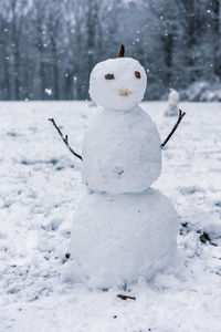 Snowman in the snowy winter landscape