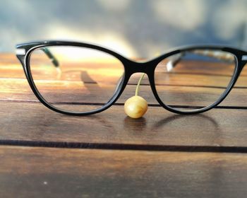 Close-up of eyeglasses on table