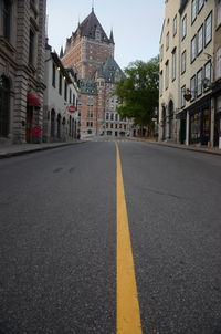 Surface level of road against buildings in city