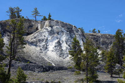 Low angle view of waterfall against sky