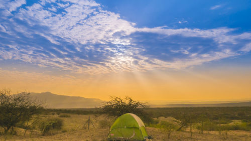 Scenic view of field against sky during sunset