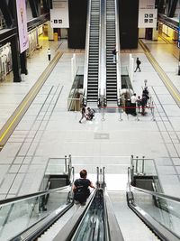 High angle view of people at railroad station