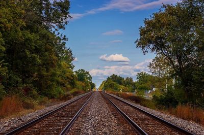 Railroad tracks amidst trees against sky