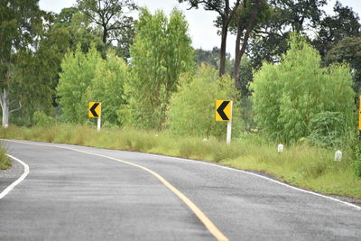 Road sign by trees