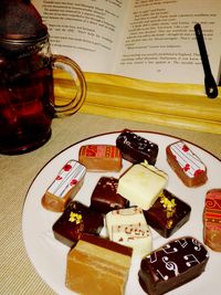 High angle view of food on table