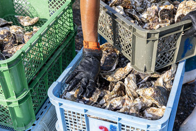 High angle view of food for sale in market