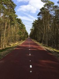 Empty road amidst trees against sky