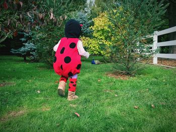 Full length of girl standing on grassy field