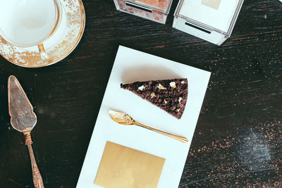 High angle view of coffee on table