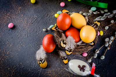 High angle view of fruits on table