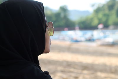 Close-up of woman wearing hijab