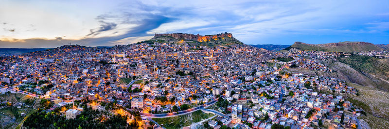 High angle view of townscape against sky