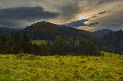 Scenic view of landscape against sky during sunset