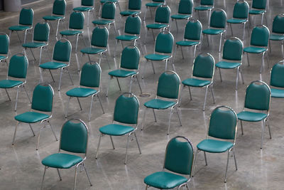 High angle view of empty chairs