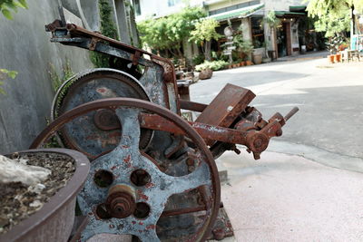 Close-up of rusty machine