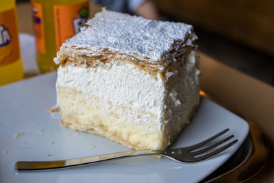 Close-up of cake in plate on table