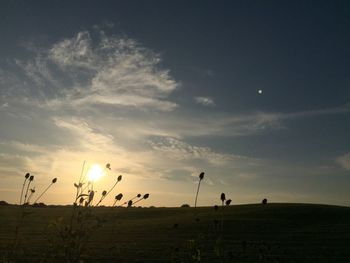 Scenic view of silhouette field against sky during sunset