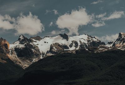 Scenic view of snowcapped mountains against sky