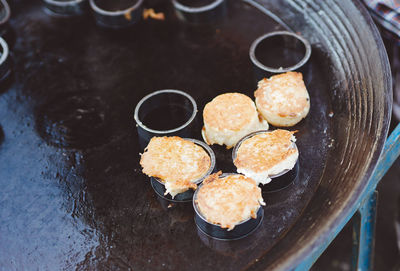 High angle view of food on table