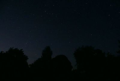 Low angle view of silhouette trees against sky at night