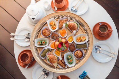 High angle view of food in plate on table