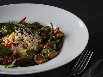 Close-up of meal served in plate