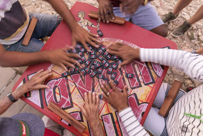 High angle view of people playing at music concert