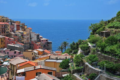 High angle view of scenic mediterranean town - manarola, cinque terre, italy