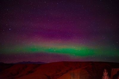 Scenic view of mountains against sky at night