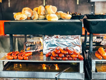 Close-up of meat on barbecue grill