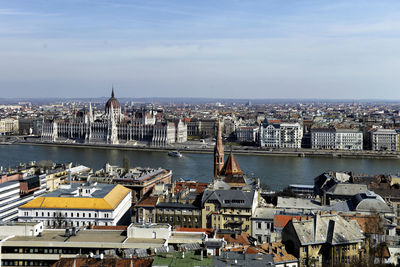 High angle view of buildings at waterfront