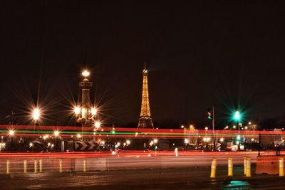 Light trails on road at night