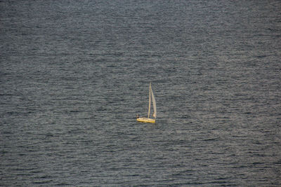 High angle view of sailboat on sea