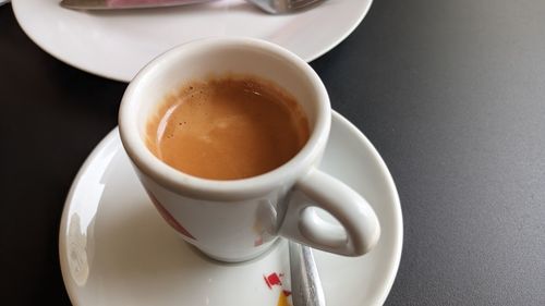 High angle view of coffee on table