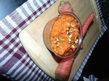 High angle view of food on table