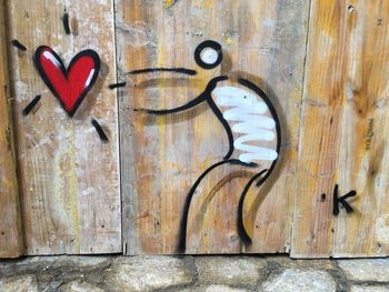 Close-up of heart shape on wooden wall