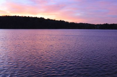 Scenic view of lake against sky at sunset