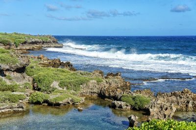 Scenic view of sea against clear sky