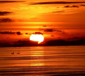 Scenic view of sea against orange sky