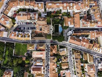 High angle view of buildings in town