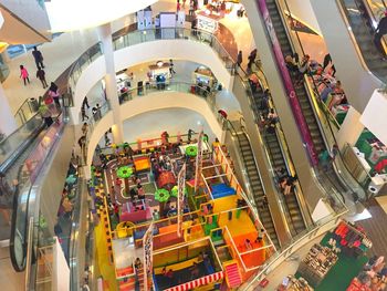 High angle view of people in shopping mall