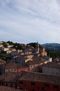 High angle view of townscape against sky