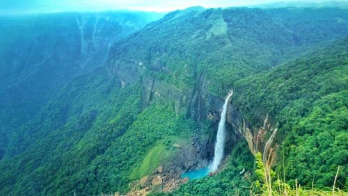 High angle view of waterfall on mountain