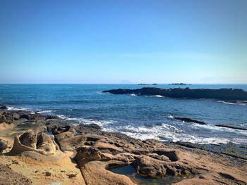 Scenic view of sea against clear sky