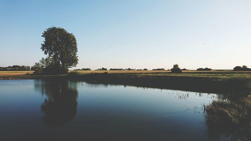 Scenic view of lake against clear sky