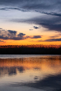 Scenic view of lake against sky during sunset