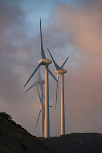 Spain, andalusia, tarifa, wind wheels at twilight