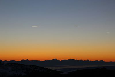 Scenic view of mountains at sunset