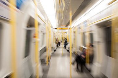 Blurred motion of train at subway station