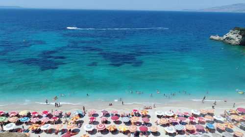 High angle view of people on beach